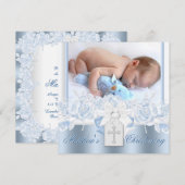 Invitation Baptême Bleu Clair et Blanc Baby Blue (Devant / Derrière)