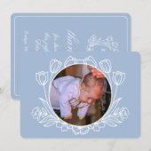 Invitation Baptême bleu clair floral simple (Devant / Derrière)