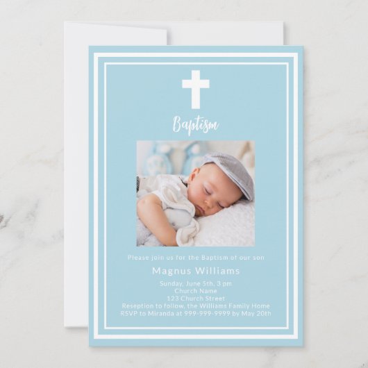 Invitation Baptême bleu clair garçon (Devant)