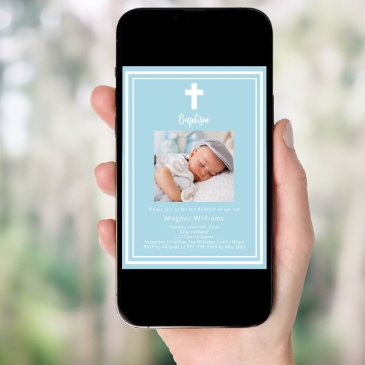 Invitation Baptême bleu clair garçon