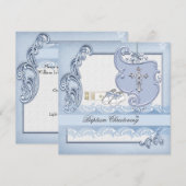 Invitation Baptême Bleu Croix Garçon damas baptême (Devant / Derrière)