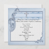 Invitation Baptême Bleu Croix Garçon damas baptême (Dos)
