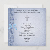 Invitation Baptême Bleu Croix Garçon damas baptême (Dos)