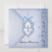 Invitation Baptême Bleu Croix Garçon damas baptême (Devant)