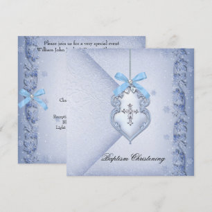 Invitation Baptême Bleu Croix Garçon damas baptême