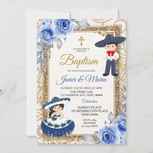 Invitation Baptême Bleu de la Marine pour filles e (Devant)