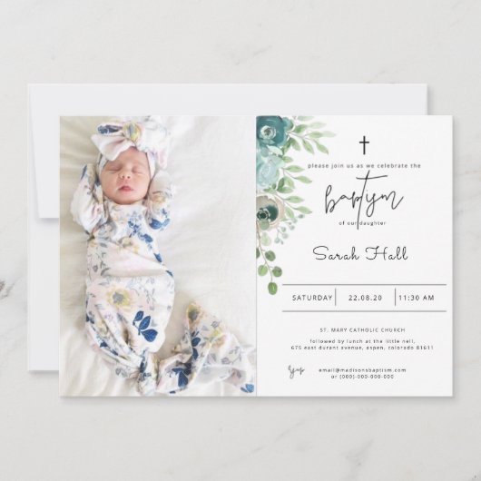 Invitation Baptême bleu Dusty (Devant)