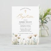 Invitation Baptême bleu Dusty Floral Cross Garçon Christening (Debout devant)