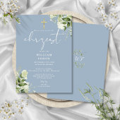 Invitation Baptême bleu Dusty Vert Floral Chrzest