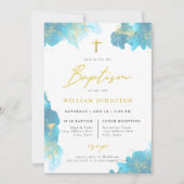 Invitation Baptême Bleu Élégant (Devant)