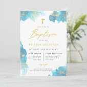 Invitation Baptême Bleu Élégant (Debout devant)