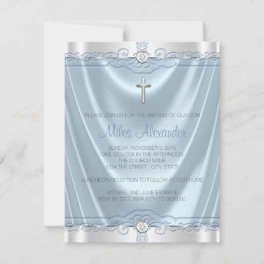 Invitation Baptême Bleu et Argent (Devant)