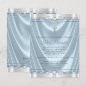 Invitation Baptême Bleu et Argent (Devant / Derrière)