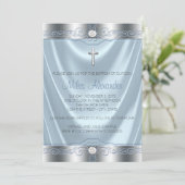 Invitation Baptême bleu et argent des garçons (Debout devant)