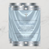 Invitation Baptême bleu et argent des garçons (Devant / Derrière)