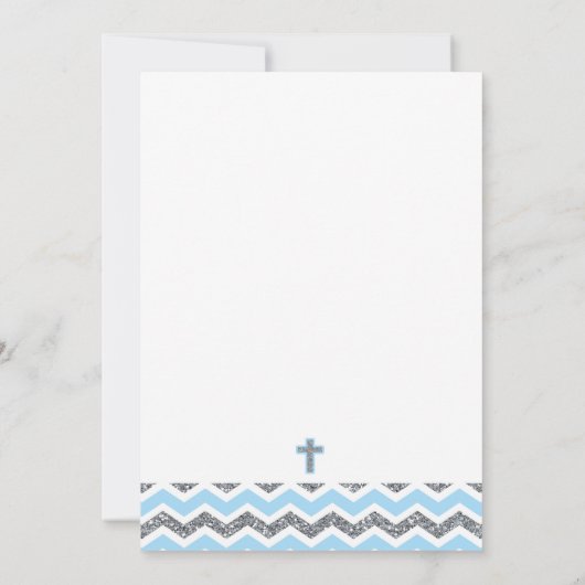 Invitation Baptême Bleu et Parties scintillant Argent Baptême (Dos)