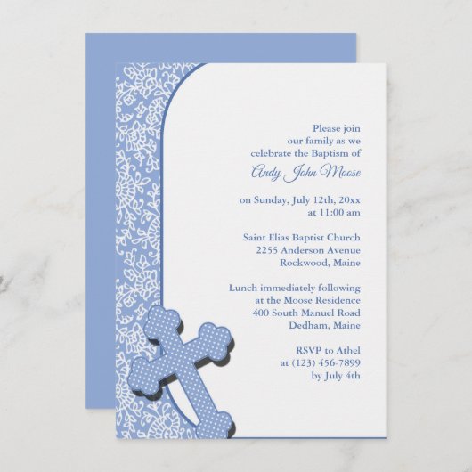 Invitation Baptême Bleu Garçon (Devant / Derrière)