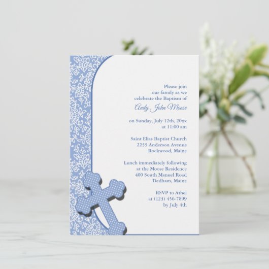 Invitation Baptême Bleu Garçon (Debout devant)