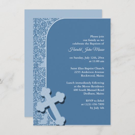 Invitation Baptême Bleu Garçon (Devant / Derrière)