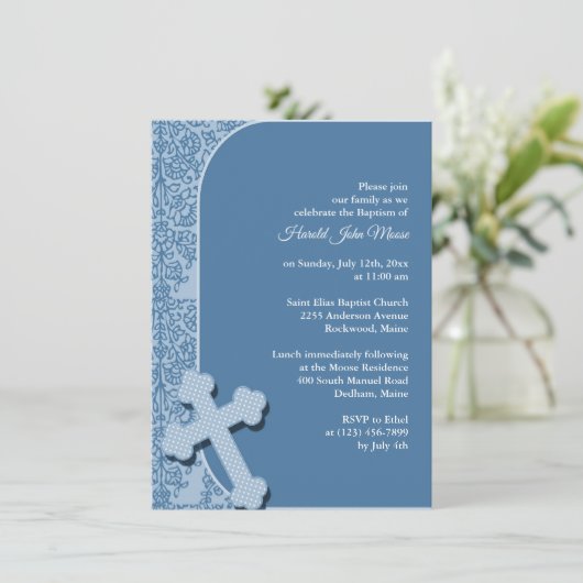 Invitation Baptême Bleu Garçon (Debout devant)