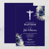 Invitation Baptême bleu marine (Devant / Derrière)