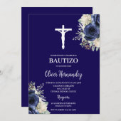 Invitation Baptême bleu marine espagnol (Devant / Derrière)