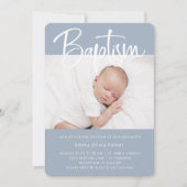 Invitation Baptême| Bleu minimal simple avec deux photos (Devant)