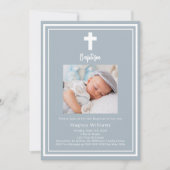 Invitation Baptême bleu poussiéreux (Devant)