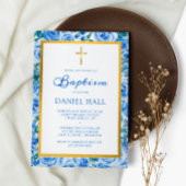 Invitation Baptême bleu poussiéreux moderne