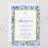 Invitation Baptême bleu poussiéreux moderne (Devant)