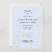 Invitation Baptême Bleu Rose Floral Christian (Devant)