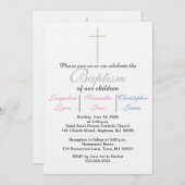 Invitation Baptême bleu rose Triplets (Devant / Derrière)