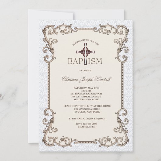 Invitation Baptême Bleu Vieux Monde (Devant)