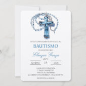 Invitation Baptême Blue Crucifix en espagnol (Devant)