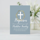 Invitation Baptême Blue Gold Dedication Christening (Debout devant)