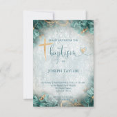 Invitation Baptême Blue Rustic Gold Cross Christening (Devant)