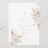 Invitation Baptême bohème fleur rose (Devant / Derrière)