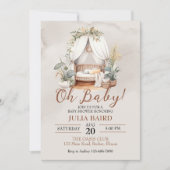 Invitation Baptême Bohème Rustique pour Berceau de Bébé (Devant)