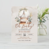 Invitation Baptême Bohème Rustique pour Berceau de Bébé (Debout devant)