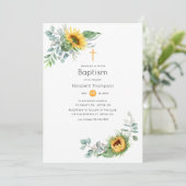 Invitation Baptême Bohème Tournesol Eucalyptus (Debout devant)