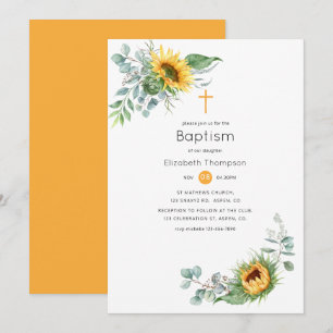 Invitation Baptême Bohème Tournesol Eucalyptus