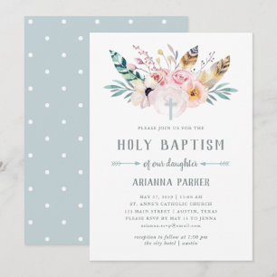 Invitation Baptême boho rustique