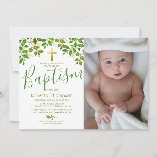 Invitation Baptême Botanique Christening Photo (Devant)
