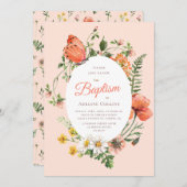 Invitation Baptême botanique d'une pêche élégante (Devant / Derrière)