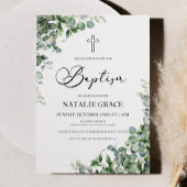 Invitation Baptême botanique Feuille d'Eucalyptus vert