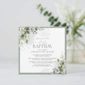 Invitation Baptême botanique floral bleu Dusty Eucalyptus (Debout devant)