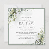 Invitation Baptême botanique floral bleu Dusty Eucalyptus (Devant)