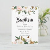 Invitation Baptême botanique moderne et blanc floral (Debout devant)