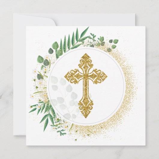 Invitation Baptême Botanique Vert Et Or (Dos)