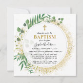 Invitation Baptême Botanique Vert Et Or (Devant)